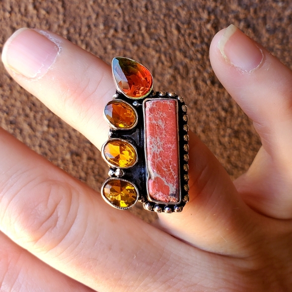 New Sea Sediment, Citrine, Tourmaline 925 Silver Ring. - Picture 14 of 16